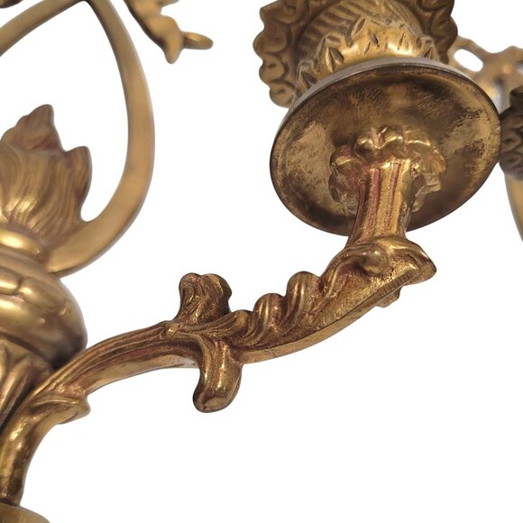 Wall Sconce Pair French Brass Flame and Bow Candle Neo Classical Early Century - Picture 9 of 10